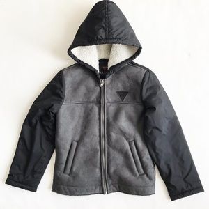 Guess faux Sherpa mix hooded jacket EUC 8Y
